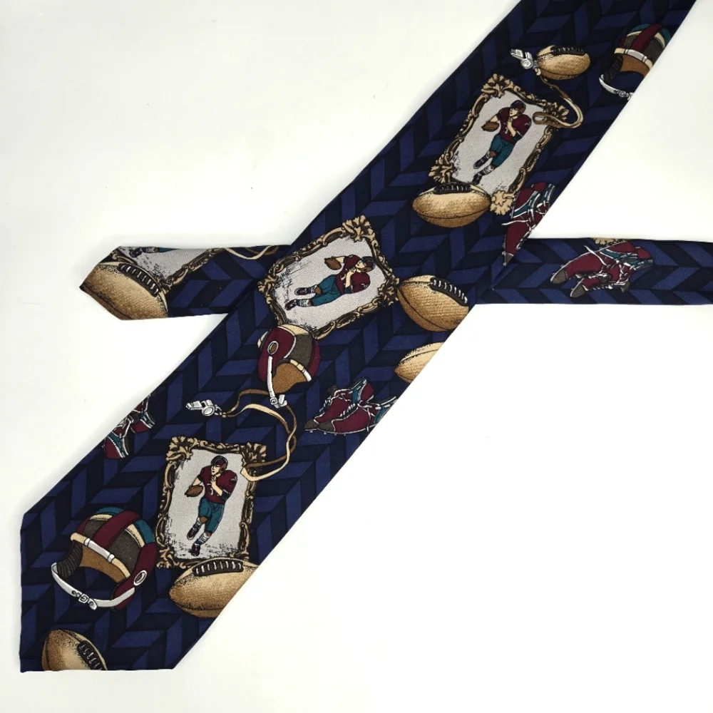 Vintage American Sports Classics Football Neck Tie Silk Blue Black Burgundy‎ 56